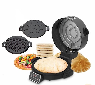 3 in 1 Arabic Bread Maker, Pancake Maker, Pop Cake Maker with Removable Plates, Full Copper 40cm, LED Display, Adjustable Temperature for Breakfast, Snacks, Pizza &amp; Tortilla