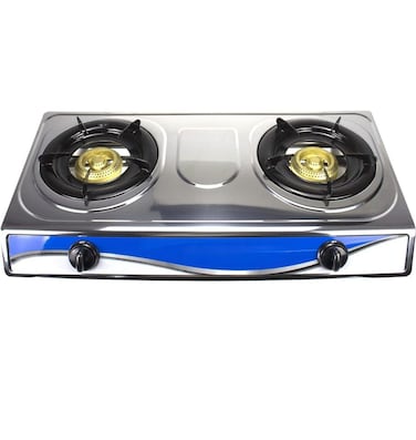 Double Burner Gas Stove, Durable Stainless Steel, Piezo Ignition, LPG Gas, Low Gas Consumption, Auto Ignition Knobs, No Matches or Batteries Needed  2 Burner Gas Stove