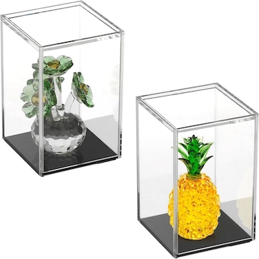 OGANAZI 2 Pack Clear Acrylic Stackable Display Boxes with Sliding Lid and Black Bottom