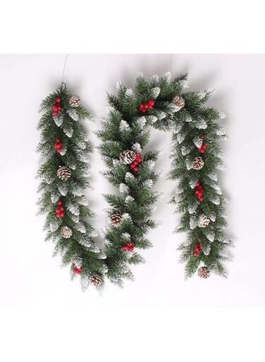 SINCHER Christmas Garlands 270CM, Artificial Christmas Tree Xmax tree 8.85ft Christmas Wreath Outdoor Xmas Garland Pine Garland with Red Berries Snow Pine Cones - Green Non-Lit Holiday Decor