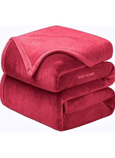 HOME&Acirc;&reg; 300 GSM Premium Plush Double Blanket for Bed, Sofa, Couch, Travel and Camping AC Blanket   210x230 cm   Red   SOLID MINK