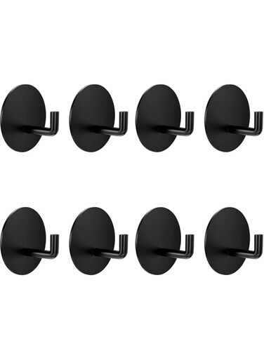 Self Adhesive Hooks, Heavy Duty Hanger Sticky Wall Hooks Waterproof Towel Hook for Tea Cup Robe Coat Kitchen Bathrooms Bedroom Door Office SUS304 Stainless Steel Black 8 Pcs