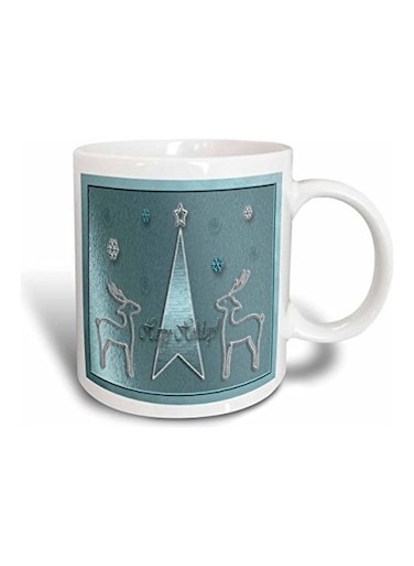 Reindeer On Happy Holidays Printed Mug Blue/White