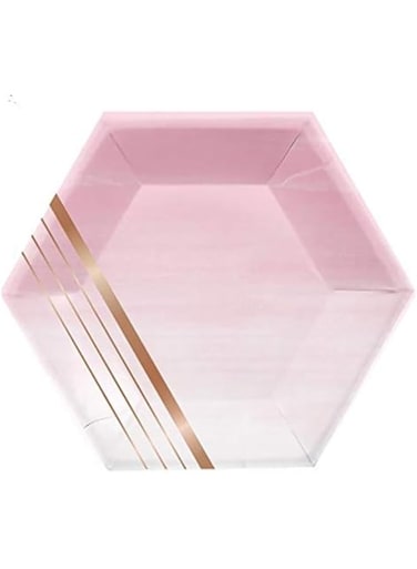 Creative Converting Rose All Day Banquet Plates Hexagon Foil 11.5x10" 8ct
