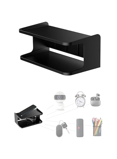 Space-Saving Bedside Shelf Organizer - Wall-Mounted Storage for Glasses, Remotes, Earphones &amp; Phones - Sleek Black Design for Bedroom