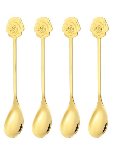 pcs Coffee Spoons, Rose Tea Spoons Stainless Steel Teaspoons Small Cute for Stirring Espresso Coffee Dessert Flatware Tea Party, Gold