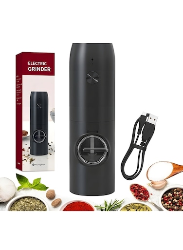 Rechargeable Electric Pepper Grinder&iuml;&frac14;&OElig;RefillableSpices Automatic Grinding Shaker Set, Adjustable Coarseness, Suitable for BBQ Restaurant Kitchen&iuml;&frac14;&circ;Black&iuml;&frac14;&permil;