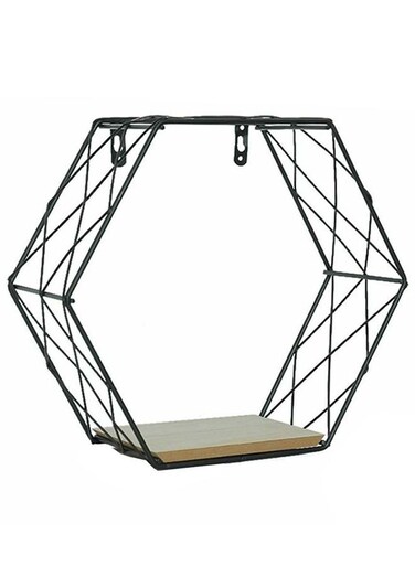 Hexagonal Floating Shelf Stylish Wall Storage Rack Black