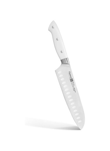 Fissman 7" Santoku Knife, German Stainless Steel X30Cr13 Kitchen Knife Mainz Series   Granton Design Prevents Food Sticking   White ABS Handle   Razor-Sharp Santoku Knife for Home, Kitchen, Restaurant