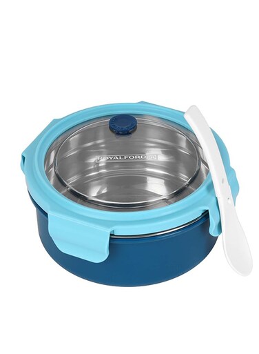 1000Ml Lunch Box - Rf12593, Round Tiffin With Stainless Steel Inner, Plastic Body, Lid, And 4 Side Locks. Food-Grade, Bpa-Free, Airtight, Leak-Proof, Compact And Portable Assorted 300grams