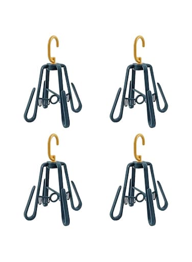 816 MALL Balcony Shoe Rack，Shoe Rack Drying Rack, Hanger Sun Hook Plastic Clip Windproof Hooks Non-Slip Multi-Function Multi-Functional Rotary Hanging Double 4PCS (Blue)