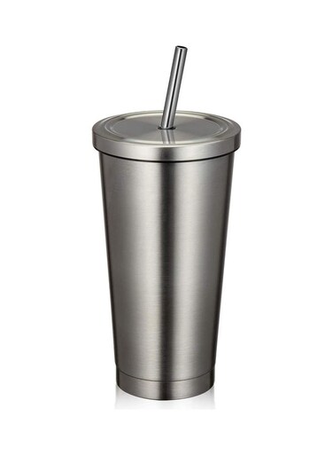 16OZ Tumbler With Straw and Lid Silver