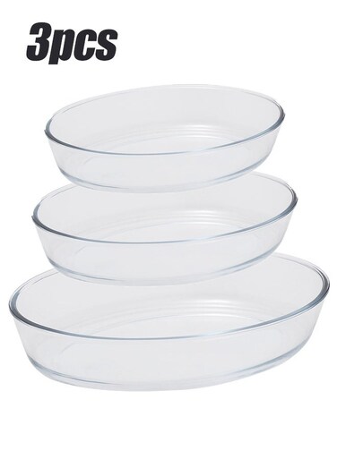 Pcs Oval Borosilicate Glass Baking Dish Set, Oven Safe Glass Casserole Dish, Bakeware Pan for Cooking Baking Serving (1.6L+2.4L+3.0L)