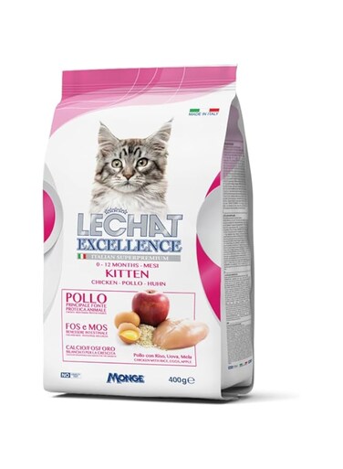 Lechat Excellence by Monge   Kitten Dry Food with Chicken, Rice, Egg and Apple   Super Premium Complementary Dry Kitten Food - 400g