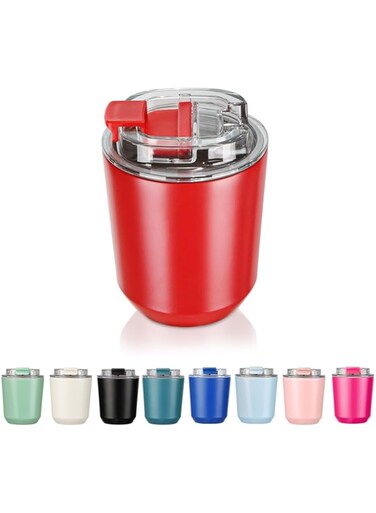 Puraville Insulated Tumblers with Lid, 10 oz Travel Coffee Mug Stainless Steel Vacuum Thermos Cup,Leak Proof Reusable Double Walled Coffee Tumbler for Iced and Hot Drinks,Red (CM003)