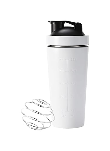 KOWVOWZ Shaker Bottle with Wire Whisk, Protein Shaker Bottle for Protein Mixes, Stainless Steel Shaker Bottle, Metal Shaker Bottle,Large Shaker Bottle 25oz (739ml), BPA Free,Leak Proof Design (White)