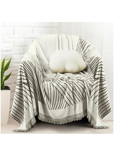 Blanket For Bed, Couch, Sofa, Chair Throw Blanket For All Seasons 100% Chenille Yarn Blanket - Cozy Soft Light Weighted Blanket For Picnic, Travel, Home Decor Gift (Grey Pattern)