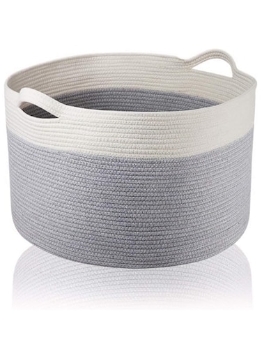 XXXLarge Cotton Rope Basket Woven Rope Laundry Basket Blanket Basket Laundry Hamper with Handles Decorative Basket Comforter Cushions Storage for Storage Toys, Throws, Pillows,and Towels Light Grey