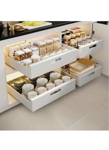 Cabinet drawers slide out, 17" Deep, slide out cabinet organizer kitchen drawer organizer, cabinet slide out shelves with Adhesive Nano Film Fixed (White, 9.8" Wide-17 Deep)