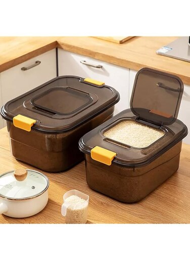 Premify Food Storage Containers 2pcs Set (7.5kg &amp; 12.5kg) &ndash; Black Transparent Rice Storage Container with Lid, BPA Free Plastic Large Cereal Storage Box, Kitchen Multifunctional Flour Container