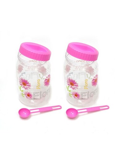 Plastic Food Storage Containers with Spoon for Kitchen Barni 2 Pc Set Pink 2000ml