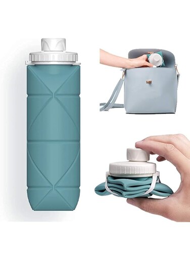 Collapsible Water Bottles Cups Leakproof Valve Reusable BPA Free Silicone Foldable Travel Water Bottle Cup for Gym Camping Hiking Travel Sports Lightweight Durable (Dark Green)