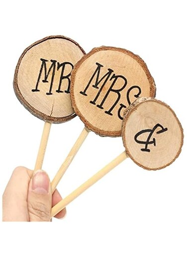 BrainGiggles Brain Giggles Happy Anniversary Cake Topper (Mr &amp; Mrs Wooden Cake Topper)