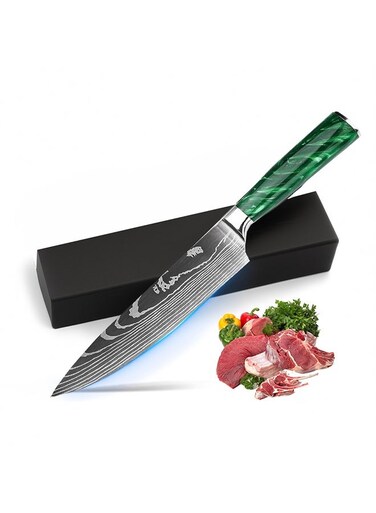 Chef's Knife Kitchen Knife Paring Knife Premium with Gift Box,Green Resin+Damascus Pattern,Japanese Style Chef's Knife 8-inch