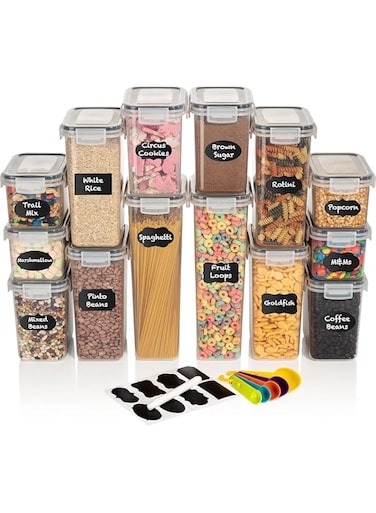 Airtight Food Storage Containers with Lids, Kitchen Pantry Organizers and Storage, BPA-Free Plastic Food Canisters for Cereal, Flour, Sugar, Pasta, Dry Food, Include Labels &amp; Marker