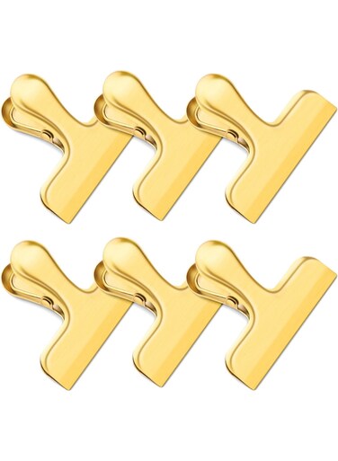 6 Pack Gold Chip Bag Clips, Stainless Steel Potato Chip Clips, Food Bag Clips for Food Packages, Air Tight Seal Kitchen Clips Snack Bag Clips, Perfect for Kitchen &amp; Office