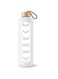 Joyzzz Glass Water Bottle, 1000ml Borosilicate Glass Water Bottle with Time Marker, Leak Proof BPA Free Motivational Water Bottle with Silicone Sleeve and Bamboo Lid for Outdoors, Sports (White)