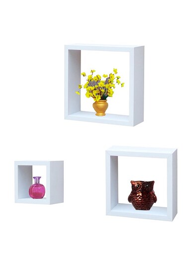 FLOATING WALL SHELVES CUBE 3PCS SET WHITE SIZE: 30x9.8x30cm/25x9.8x25cm/20x9.8x20cm