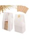 Dzannc 100pcs Kraft Paper Bread Toast Bags with Transparent Window Greaseproof Paper Bags, Baked Coffee Cookies Cute Snack Bags with Seal Label Stickers (30x12x9cm)