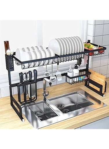 XCSOURCE Over Sink Dish Drying Rack Kitchen Counter Storage Shelf Drainer Organizer Utensils Holder Stainless Steel, Black