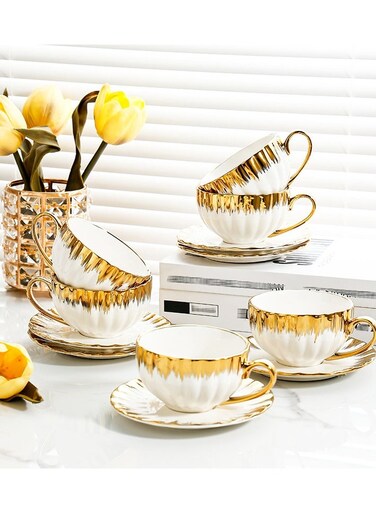 coffee cup Electroplated European coffee cup set Coffee cup gift set Ceramic tea cup and saucer set