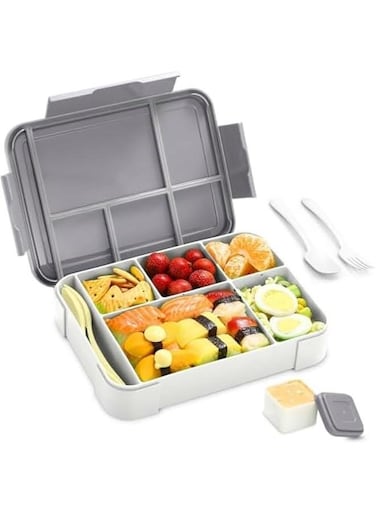 Bento Lunch Box for Adult Kids, 1330ML Stylish Teens Adult Bento Box With 6 Compartments, Durable, Microwave/Dishwasher Safe, BPA-Free, Perfect for On-the-Go Meal (Grey)