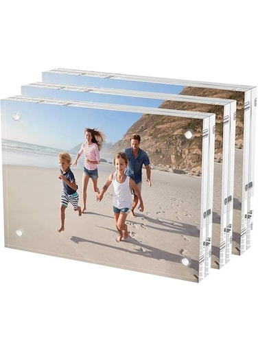SYOSI 5x7 Acrylic Picture Frames 3 Pack, , Thicker Block, Freestanding Double Sided Magnetic Acrylic Frameless Transparent Square Frame for Desktop Display
