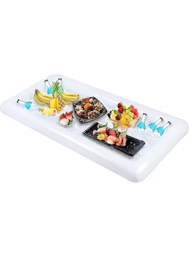 Lab Inflatable Serving Bar with Drain Plug &acirc;&euro;&ldquo; Multi-Use Inflatable Pool Floaty Cooler Tray for BBQ, Picnic, Pool Party, Buffet