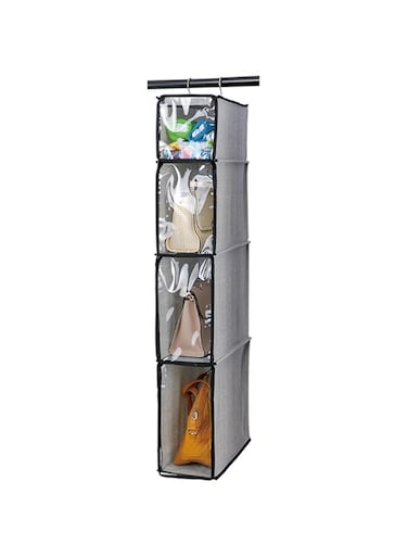 Excefore 4 Tier Handbag Purse Organizer with Dustproof Cover, Foldable Hanging Closet Wardrobe Storage Shelves Closet Storage System for Living Room Bedroom Home Use(Grey）