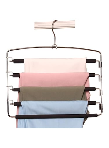 ELECDON 5-Layer Stainless Steel Pants Hangers - Space Saving Non-Slip Foam Padded Swing Arm for Trousers, Jeans, Skirts &amp; Scarves