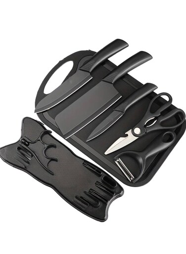 7 Piece Knife Set Complete with Protective Covers Black