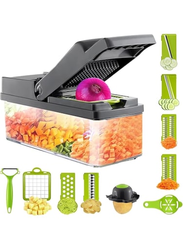 AMERTEER 13 in 1 Vegetable Chopper, Heavy Duty Mandoline Slicer Potato Onion Chopper Food Chopper Veggie Chopper with Vegetable Peeler, Hand Guard and Container
