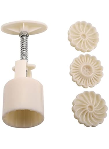 Dubai Gallery Hand Pressure Round Shape Mooncake Mold White 5.1 X 5.1 X 14.8Centimeter