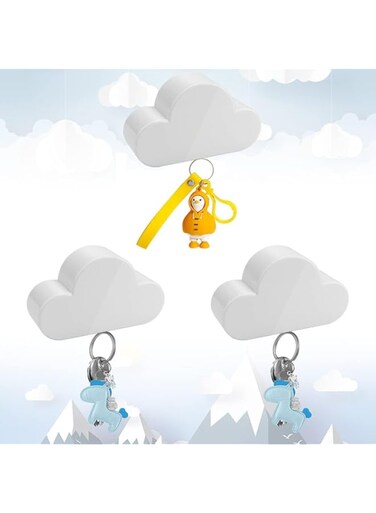 3Pcs Cloud Key Hook for Wall, No Drilling Strong Magnetic Keys Ring HolderCloud Key Holder Novelty Key Rack Organiser Keychains Hooks with Adhesive for Home Office Hallway Door