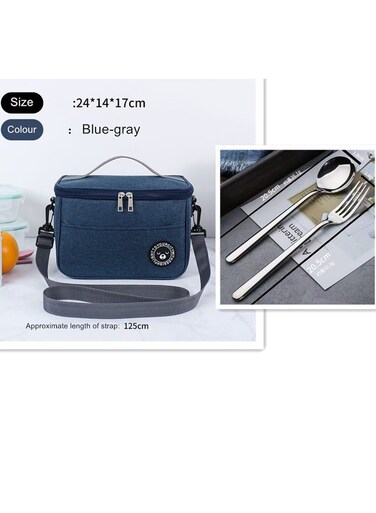 box handbag square lunch box bag aluminum foil thick waterproof insulation lunch bag with rice large capacity picnic bag 24*14*17cm, with a stainless steel spoon and fork