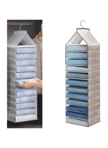 Azonee Hanging Closet Organizer, 12 Shelves Closet Hanging Shelf, Closet Organizer, Space Saver, Hanging Wardrobe Storage with Sturdy Hooks for Storage, Foldable for Organizing Bedroom