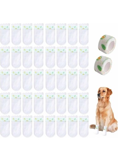 Tazweeq 40 PCS Disposable Dog Shoes, Disposable Dustproof Dog Shoes, Adjustable Self-Adhesive Bandage Dog Shoes, Disposable Dog Shoes for Indoor and Outdoor Use