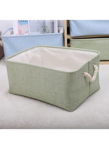 Fabric Storage Basket with Rope Handles, 40 cm x 30 cm, Sage Green, Linen-Look