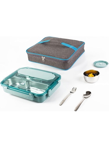4 compartment Lunch box for Adults for Office, Insulated Bento Box with Tableware, Bag &amp; Soup Bowl 1400 ml Premium Quality Leakproof, Dishwasher Safe, BPA Free