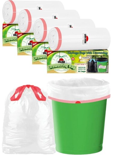 Premium OXO Biodegradable Drawstring Garbage Bag, 120 Bags, 48x56 cm, White, Heavy Duty Leak Proof Lavender Scented Trash Bags for Home and Office Use